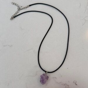 Black Cord Necklace with Purple Genuine Amethyst Pendant